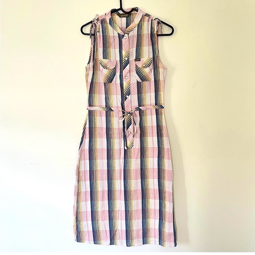 Wrangler | Pearl Snap Cotton Sleeveless Western Midi Dress | Pink Ombré | Size M